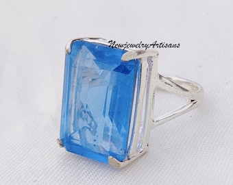 Blu -8  Anello Fatto A Mano In Argento Sterling 925 Con Pietra Preziosa Topazio Blu Per Regalo Di Nozze~p125561333