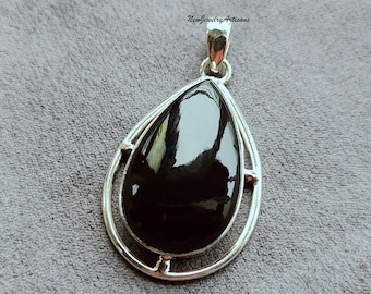 Handmade Black Onyx 925 Sterling Silver Pear Pendant