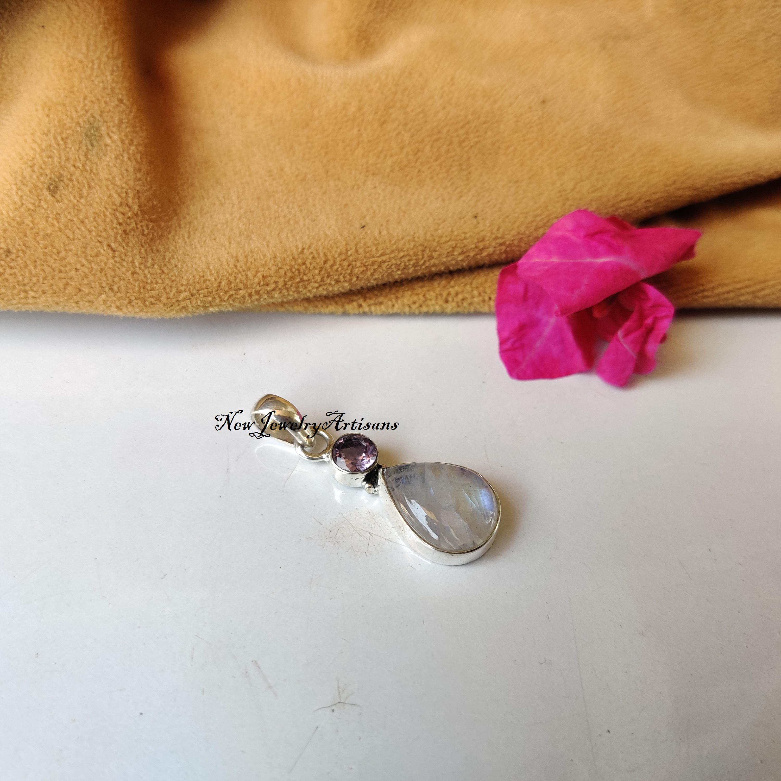 Pendentif Argent 925 Et Pierre Rose - Occasion - Bijou Argent Massif