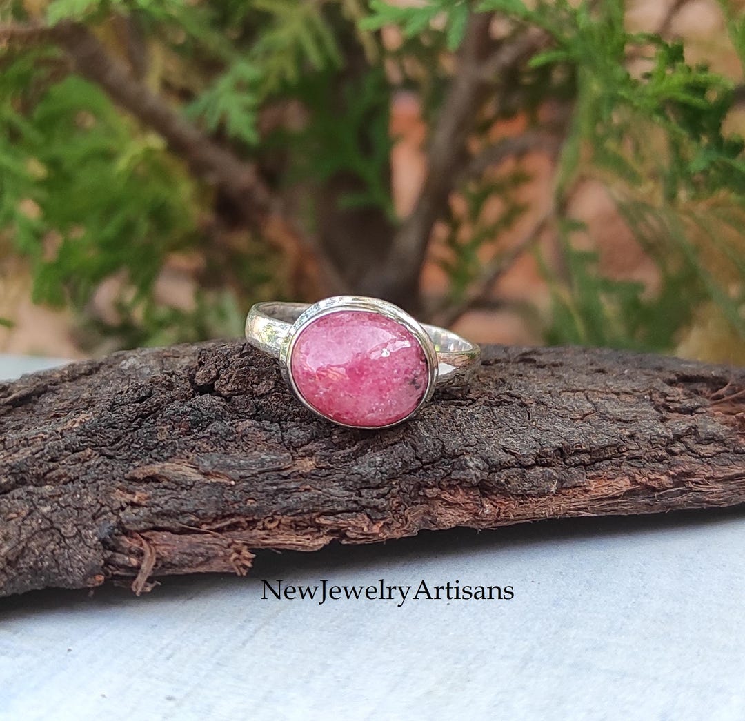 Handmade Rhodonite Gemstone Ring: 925 Sterling Silver, Pink Stone - Etsy