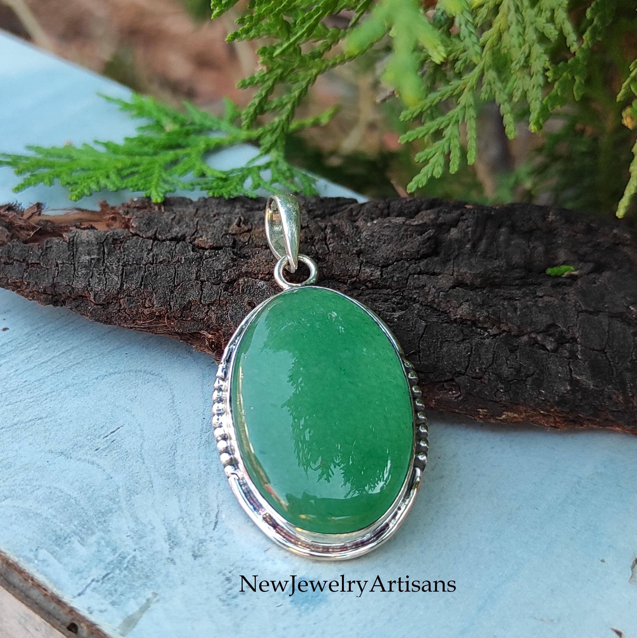 Green Jade Pendant: Oval Gemstone, 925 Sterling Silver - Etsy