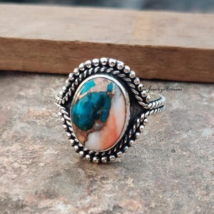 Oyster Copper Turquoise Ring~ Designer Ring~ 925 Sterling Silver~ Handmade Ring~ Charm Ring~ Oyster Copper Turquoise Jewelry~ Free Shipping