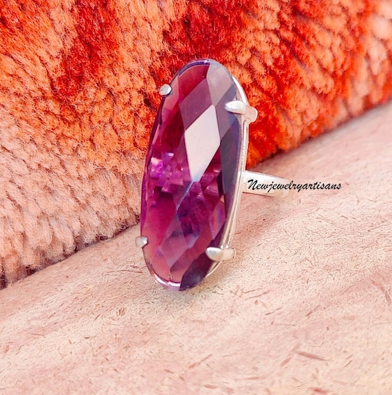 Handmade Oval Amethyst Ring: 925 Sterling Silver Statement Jewelry