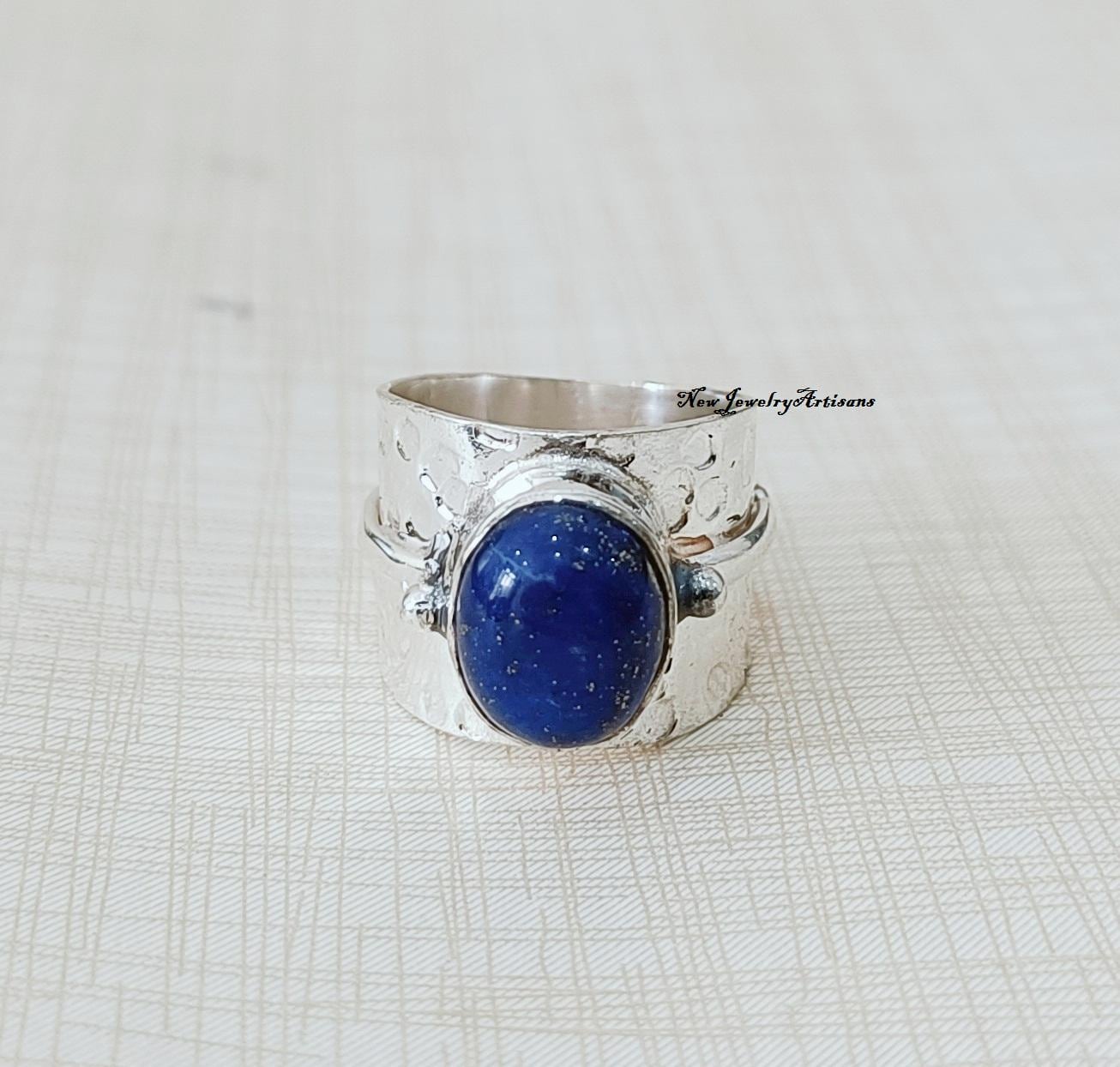 Handmade Oval Larimar Ring: 925 Sterling Silver Boho Band - Etsy