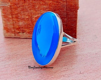 Blue Chalcedony Ring, 925 Sterling Silver, Wedding gift, Handmade Ring, Boho Ring, Designer Ring, Natural Stone, Gift For Love, Oval Shape,