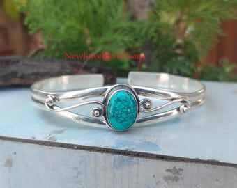 Handmade Oval Turquoise Bangle, 925 Sterling Silver Jewelry - Etsy