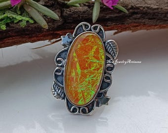 Anillo de ópalo de fuego triple australiano: joyería bohemia de plata de ley 925 hecha a mano