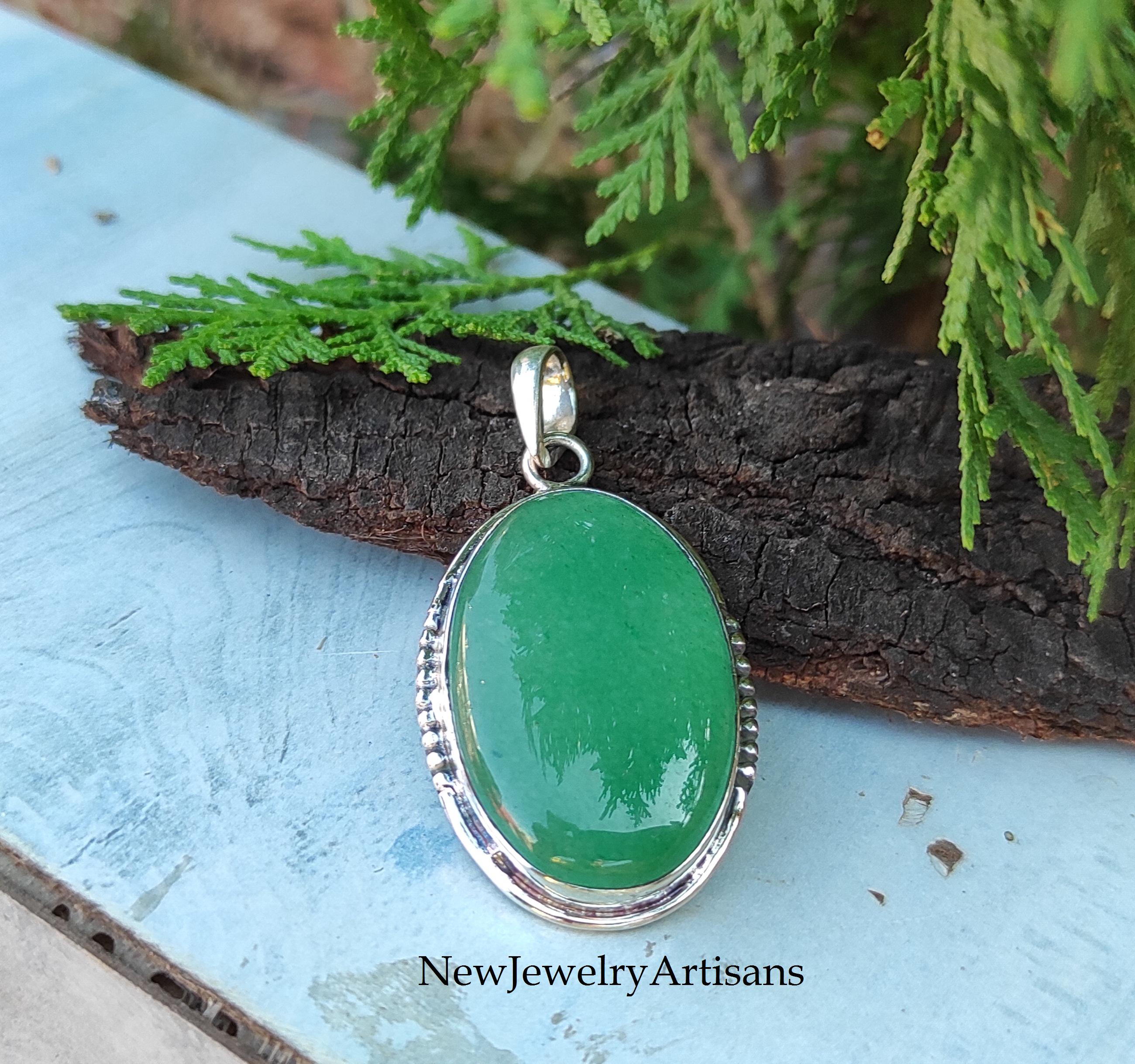 Green Jade Pendant: Oval Gemstone, 925 Sterling Silver - Etsy