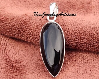 Handmade Pear Black Onyx 925 Sterling Silver Pendant