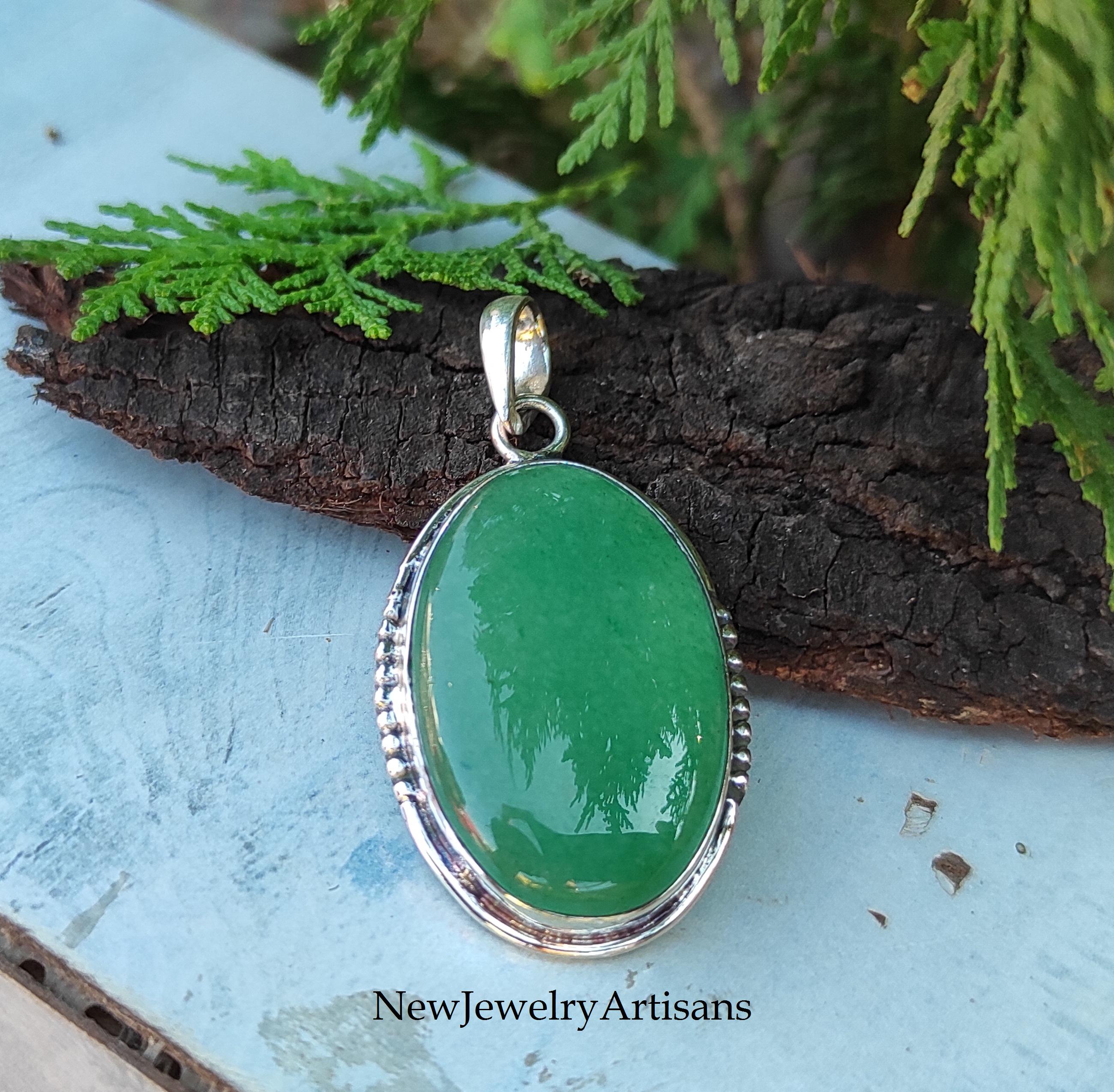 Green Jade Pendant: Oval Gemstone, 925 Sterling Silver - Etsy