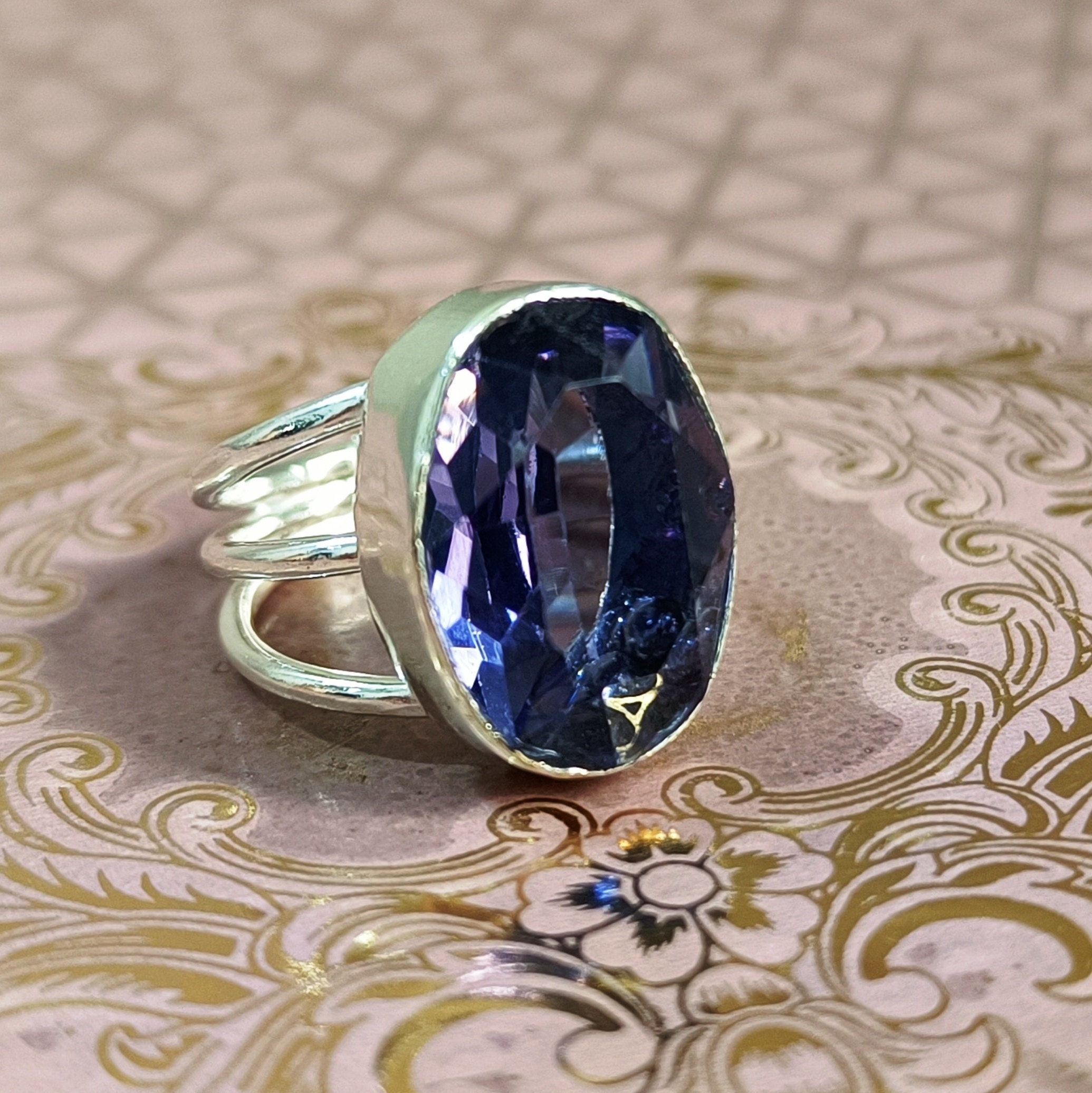 Bague En Iolite Biseautée Et Argent Massif 925 – Taille 58, Création Française