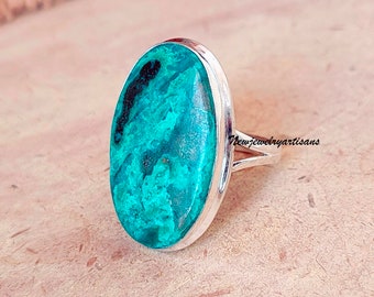 Shattuckite stone Ring, Oval Shape Ring, 925 Sterling Silver, Blue Stone, Women Ring, Silver Jewelry, Wedding Ring, Personalized Jewelry,
