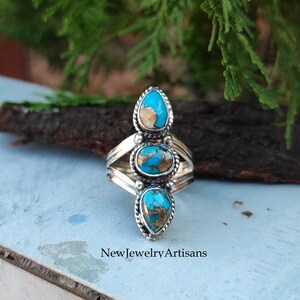 Handmade Blue Copper Turquoise Ring: Sterling Silver Gemstone