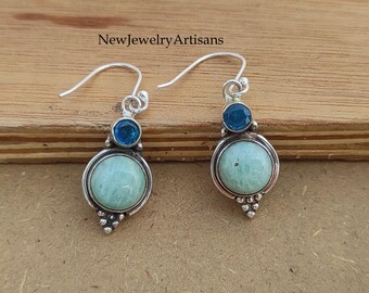 Handmade Larimar & Blue Topaz Sterling Silver Earrings