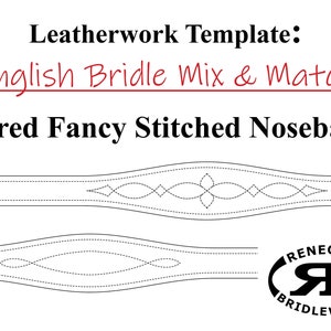Può includere: Modello di lavorazione del cuoio per un nasetto a cuciture fantasia svasato. Il modello è per il mix and match di briglie inglesi. Il modello è di Renegade Bridleworks.