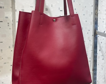 Handmade Red Burgundy Leather Tote Bag, Genuine Leather Handbag, Minimal Everyday Womens Bag
