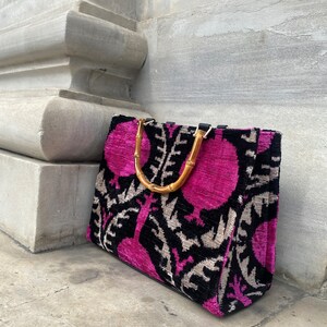 Silk Velvet Ikat Jumbo Coco Bag Pink Flowers