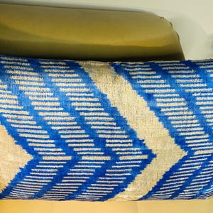 Ikat pillow case, blue white white lux cushion velvet silk fabric, fashion home decoration, home art pillow, gift for home, ikat design,