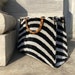 Silk Velvet Ikat Bamboo Style Handles Medium Tote Bag 063