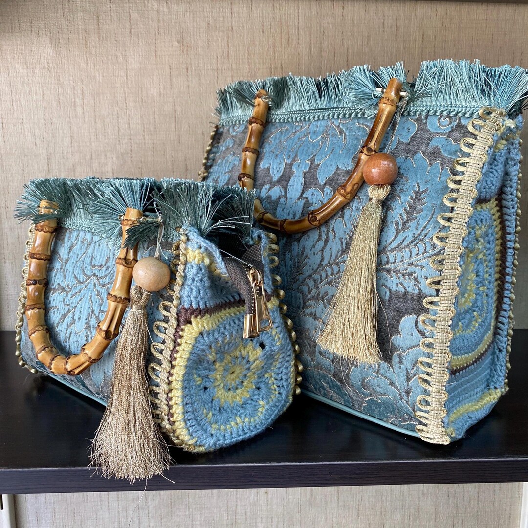 Tote Bag Jacquard Velvet Knit Design, Large and Mini Tote