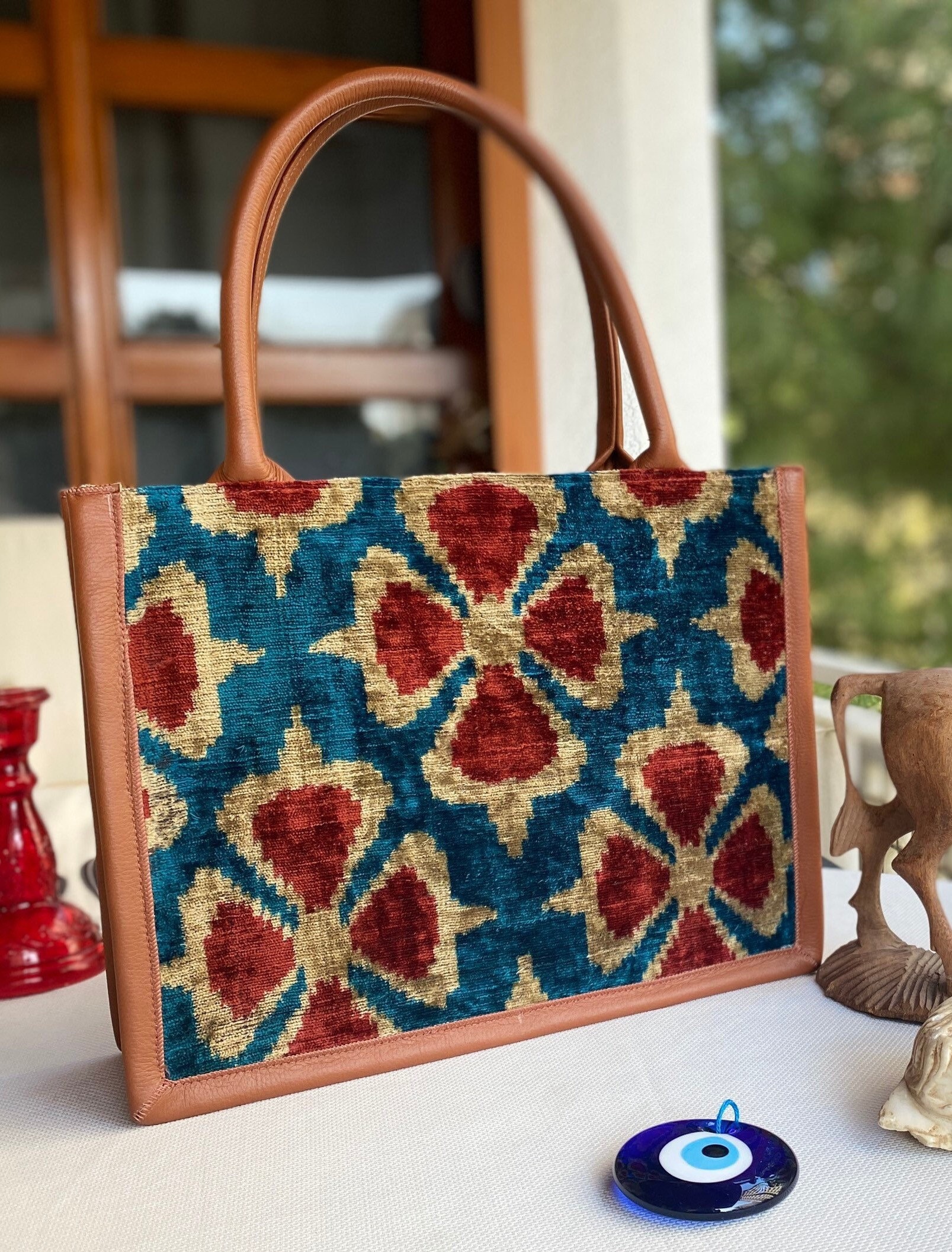 Mother’s day gift, silk velvet tote, gift for mother, luxury gift for mother’s day, uzbek ikat velvet fabric,silk ikat velvet totebag, tote