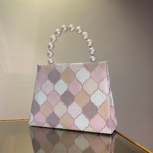 Perlen Griff Abendtasche, handgemachte rosa beige Perlen Griff Mode-Handtasche, Pastellfarbe Abend Handtasche Geldbörse, Perlen Detail Geschenk für Frau