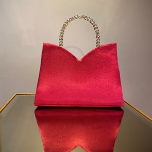 Red evening bag, evening bag for new year, christmas bag for woman, crystal handle evening bag, elegant gift red bag with crystal handle