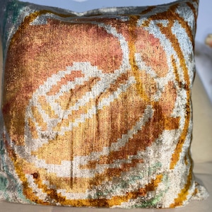 Ikat pillow case,  Cinnamon color lux cushion velvet silk fabric, fashion home decoration, home art pillow, gift for home, ottoman design,