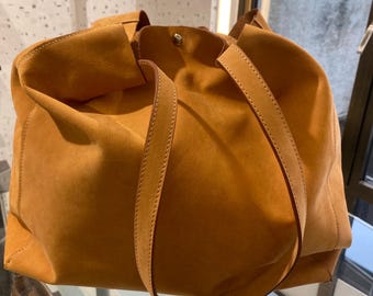 Beige Gelb Wildleder Einkaufstasche Handgefertigte Echte Wildleder Minimal Jeden Tag Womens Bag