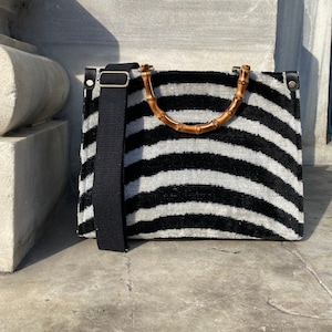 Black&White Moroccan Ikat Velvet Large Tote Bag