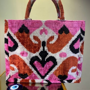 Ikat Samt uzbek Tasche, Seide Handgemachte Stoff Tasche,rosa Samt Stoff Tasche, Ikat Samt uzbek totebag, Seidensamt Tasche