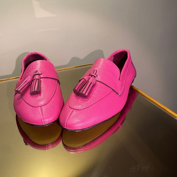 Pink genuine leather handmade soft comfortable fashion shoes, handmade pink leather soft leather soft sole shoes, pink shoes, genuine casual