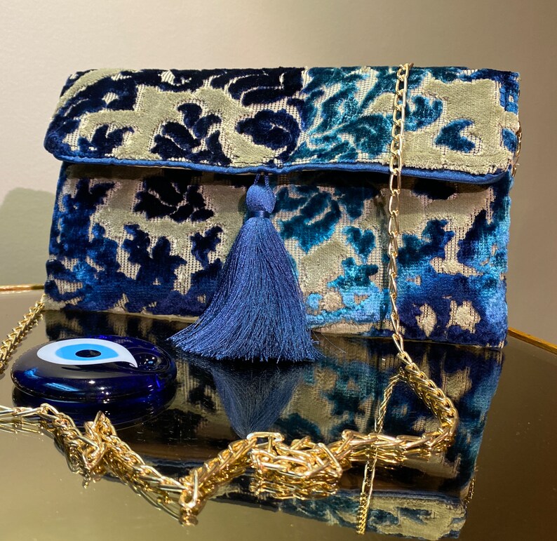 Fluwelen avondtasje, handgemaakte damestas, fluwelen boho-clutch, unieke handtassen, dameshandtas, portemonnee, clutch portemonnee, fluwelen clutch afbeelding 3