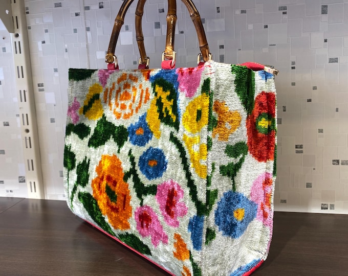 Blue - Handcrafted Woven Ikat Shoulder Bag in Faux Leather