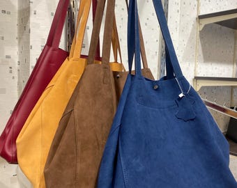 Beige texturierte Gelbe Wildleder Einkaufstasche Handgefertigte Echte Wildleder Minimal Jeden Tag Frauen Tasche
