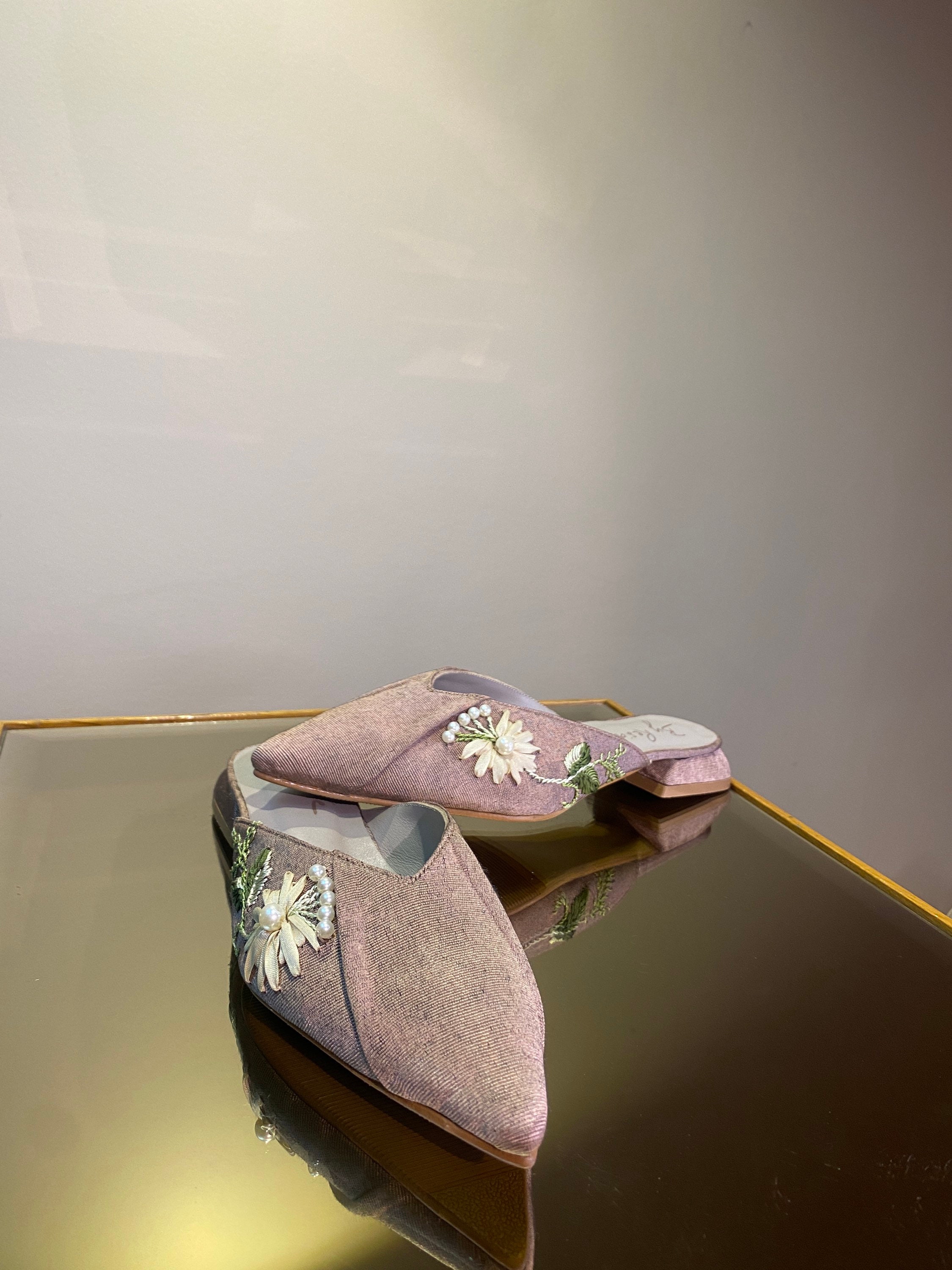 Embridered Silk Special Shoes With Mini Heel Handmade Etsy