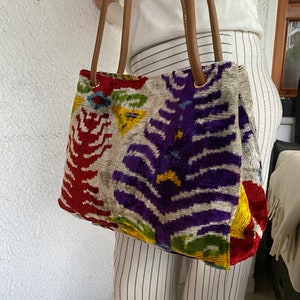 Green - Handcrafted Ikat Patch Canvas Cotton Shoulder Bag 19
