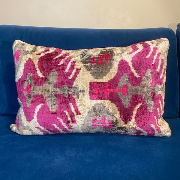 Ikat pink luxury cushion velvet silk fabric, speacial home decoration, home design pillow, gift for mother, hand made design,