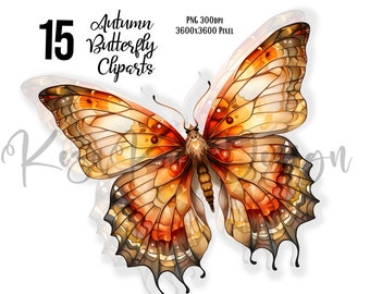 Watercolor Autumn Butterfly Clipart, Butterfly Clipart, Butterfly PNG, Watercolor Butterfly, Autumn Butterflies, Watercolor Butterfly Bundle