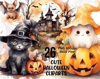 Aquarell Halloween Cliparts, süße Halloween Cliparts, Halloween PNG, Aquarell Halloween, Chiby Halloween Cliparts, Aquarell Halloween PNG