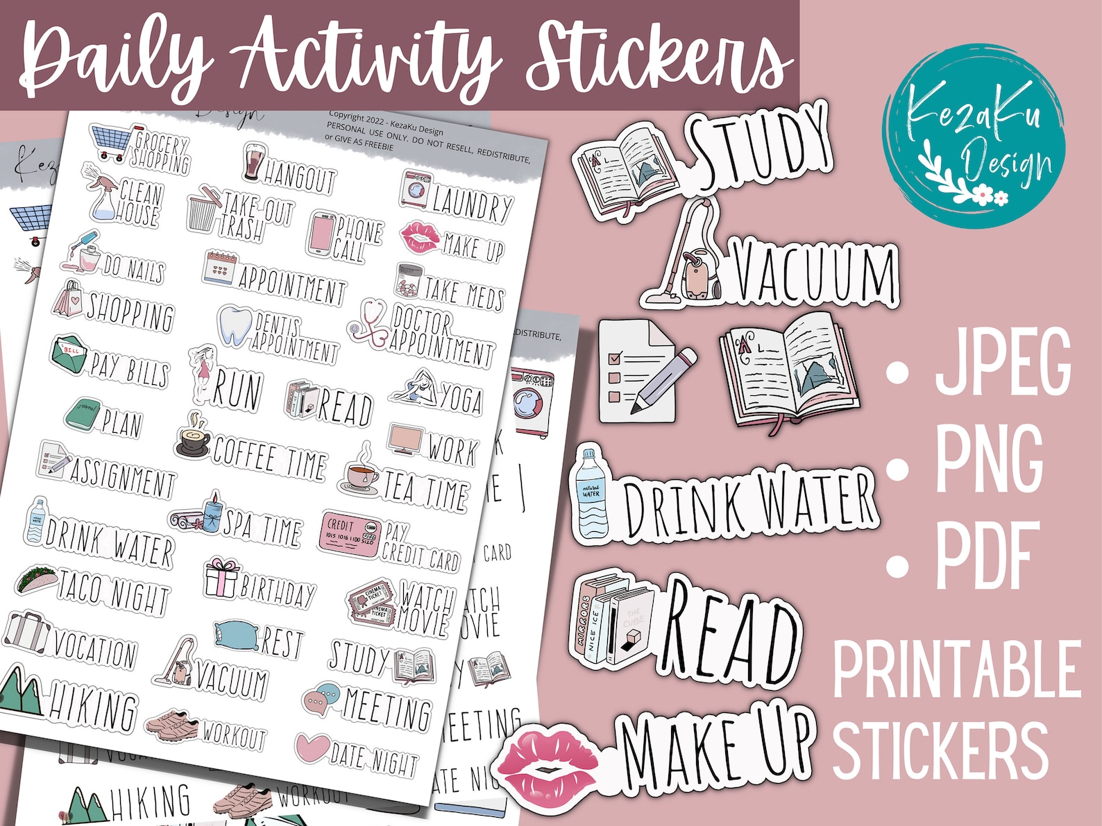 Sticker For Activity PRINTABLE Daily Activity Stickers, Printable Daily Stickers, Daily ...
