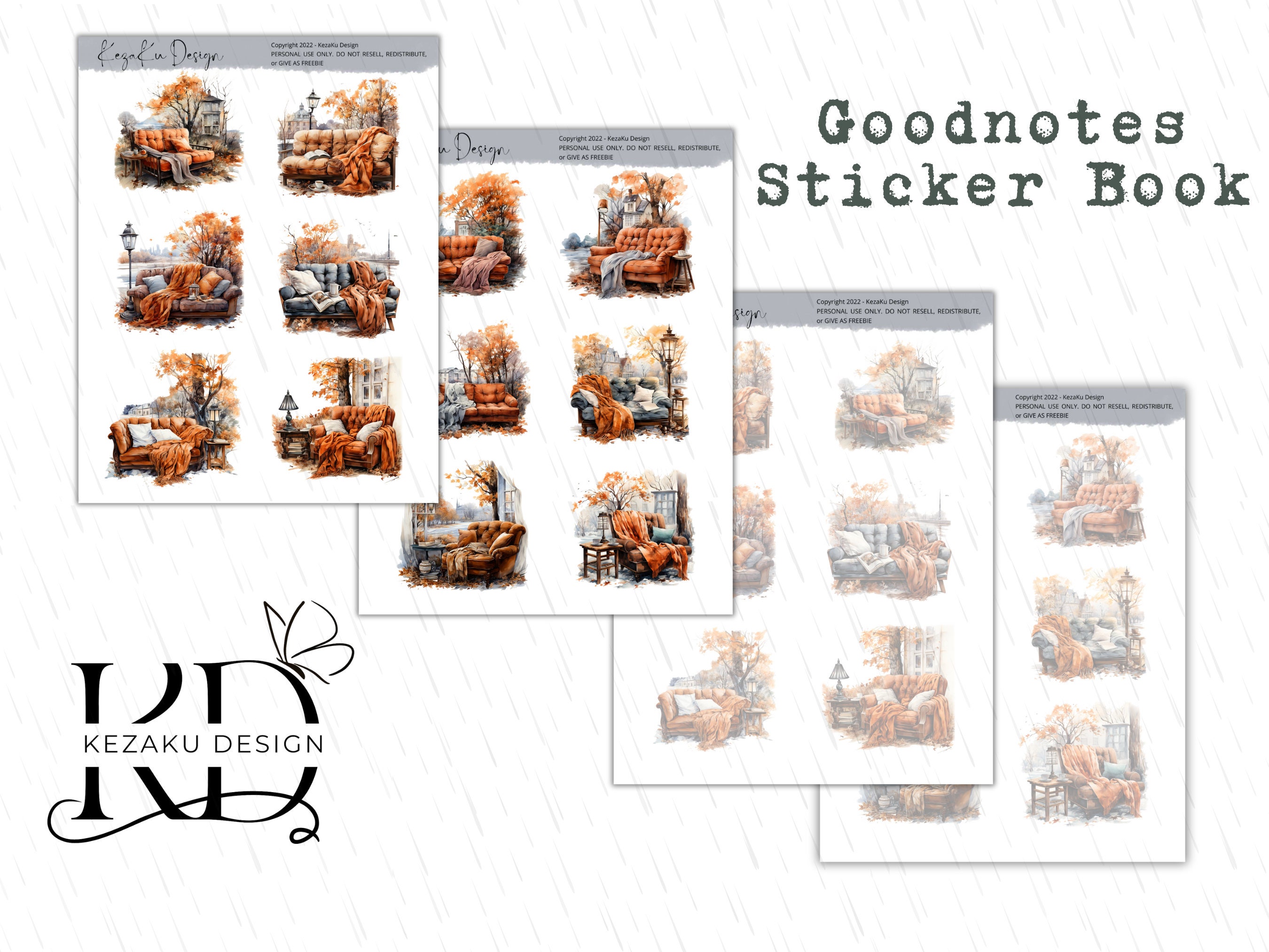 Sofa Sticker Autumn Sofa Digital Stickers, Sofa PNG, Sofa Goodnotes, Autumn Digital ...