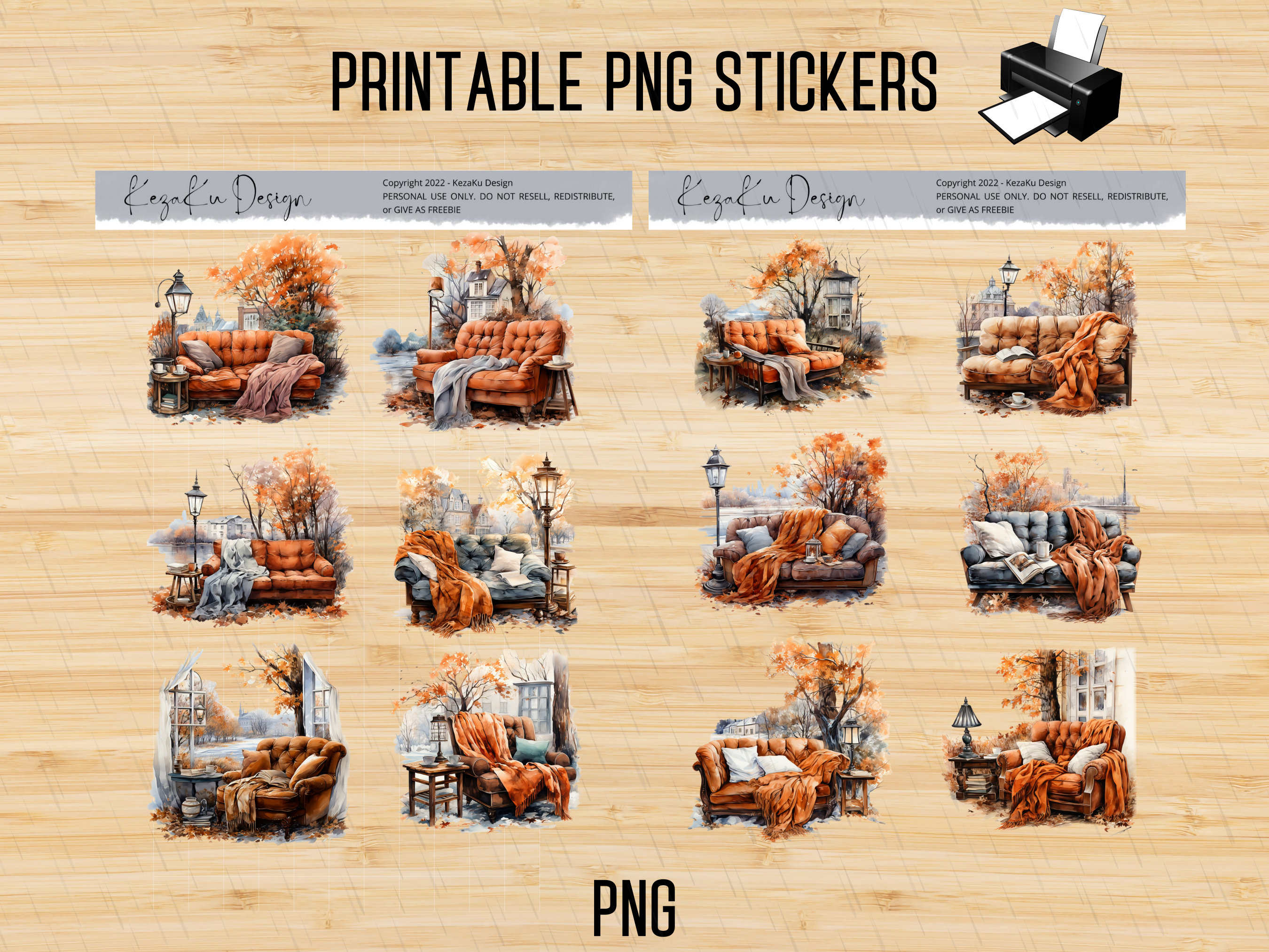 Sofa Sticker PRINTABLE Autumn Sofa Stickers, Sofa Printable Stickers, Watercolor ...