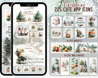 Weihnachten App Icons, süsse Iphone App Icons, Frohe Weihnachten Icons, Urlaub App Icons, Winter iOS Icons, Aquarell Weihnachten App Icons