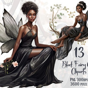 Black Fairy Girl Clipart, 13 Watercolor Black Fairy Girl PNG, Black Fairy Melanin Cliparts, Fairy clipart, Fantasy PNG, FairyTale Cliparts