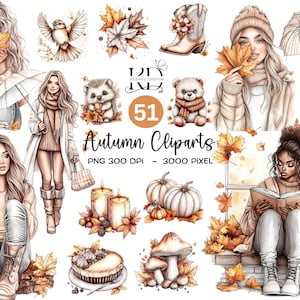 Watercolor Autumn Cliparts, 51 High Quality PNGs, Autumn, Fall, Watercolor Autumn Book Clipart, Cute Autumn, Neutral Autumn, Commercial Use