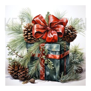 Christmas Gift Clipart 20 High-Quality JPGs, Merry Christmas, Watercolor Christmas Pine and Gift Clipart, Christmas Clipart