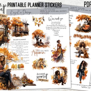 PRINTABLE Black girl Autumn Stickers, Autumn Sticker sets, Fall Stickers, Black Girl Stickers, Positive Quote Stickers, Autumn Printables-T3