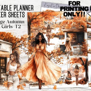 PRINTABLE Orange Autumn Black girl Sticker Sheets-T2, Autumn Printable Stickers, Black Girl Stickers, Fall Printable Sticker Sheets, PDF-PNG