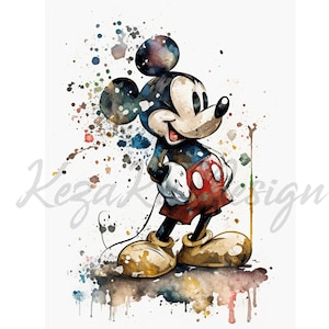Mickey the Mouse cartoon Clipart 12 High-Quality JPG, Watercolor Mouse Clipart, Mouse Clipart, Digital Paper Craft, Cute Mickey Clipart